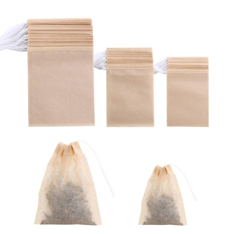 BEFORYOU 400 Pack Disposable Drawstring Tea Filter Bags Safe & Natural Unbleached Paper Tea Infuser Drawstring Empty Bag for Loose Leaf Tea (Multi-size, Natual Color) - Image 1